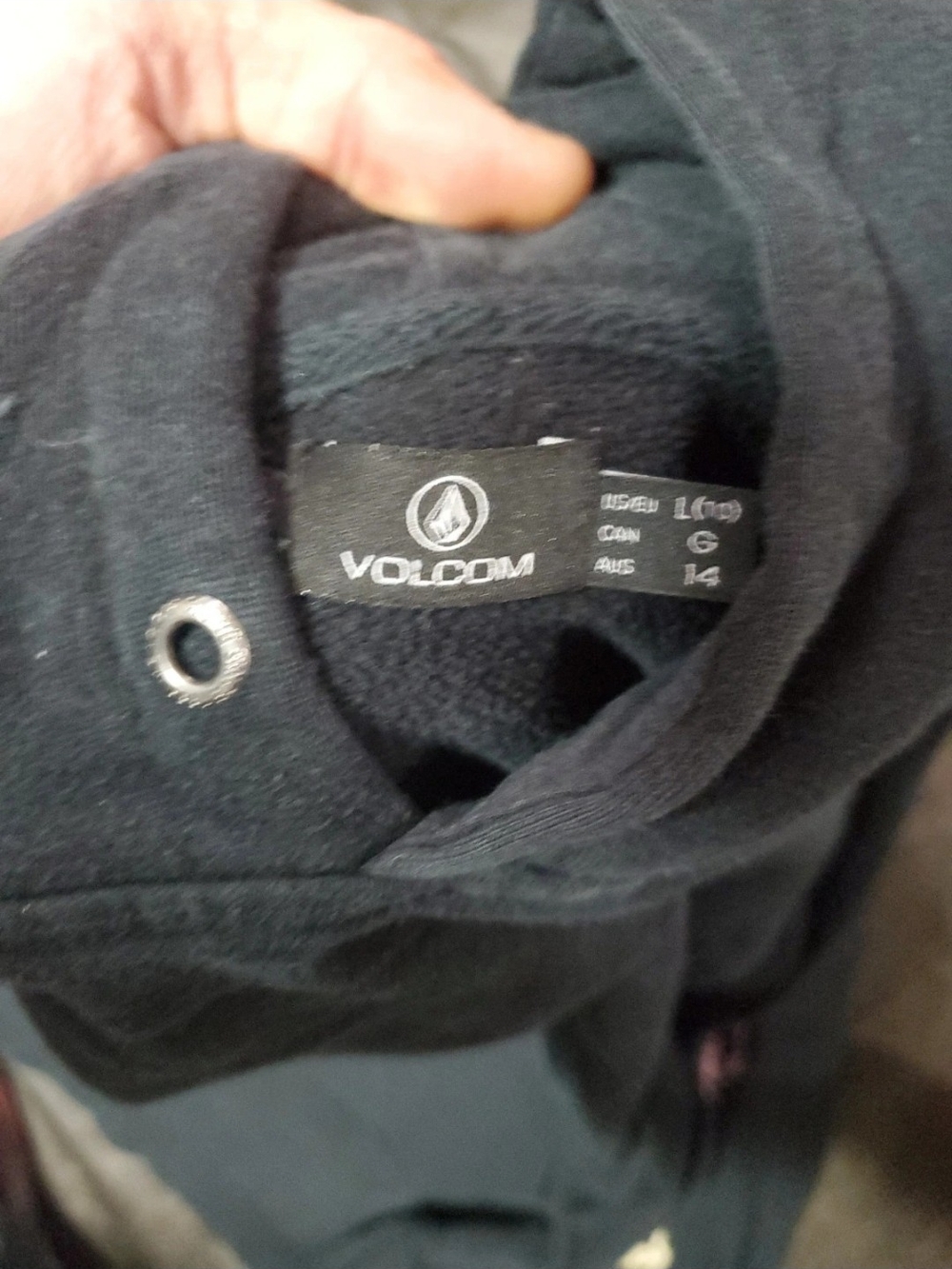 Volcom Black Crewneck Sweater with Pink, Purple & Cream Sleeve Logos - Picture 2 of 2